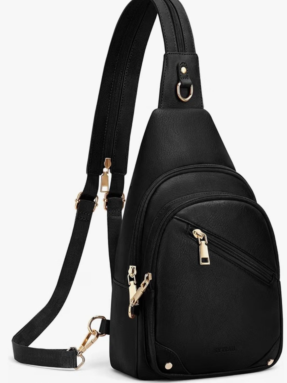 Black Crossbody Sling Bag with Gold Accents